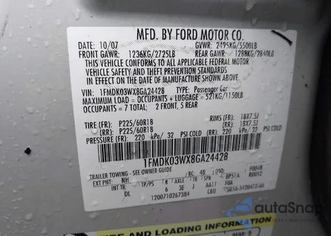 2008 Ford Taurus X Limited z USA, uszkodzony, nr VIN 1FMDK03WX8GA24428